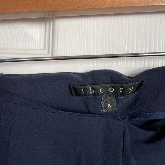 Theory Women's Slim Split Hem Pants, Navy, Size 8 office career - Picture 2 of 9